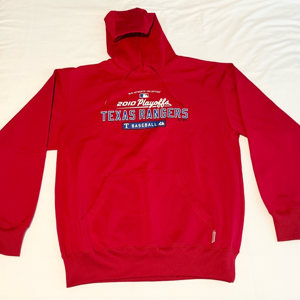 Texas Rangers 2010 Playoffs Authentic Collection Majestic Hoodie Mens L Therma